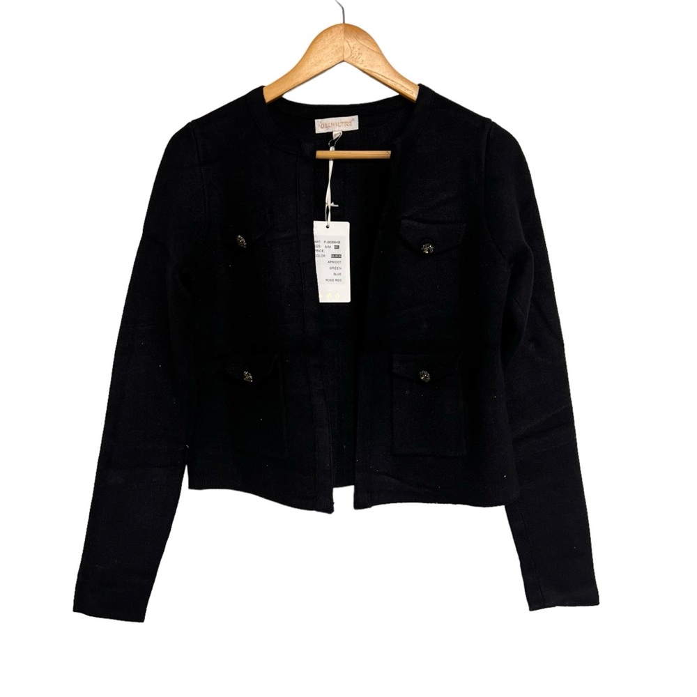 New Bluotre Long Sleeve Open Front Cardigan Jacket in Black